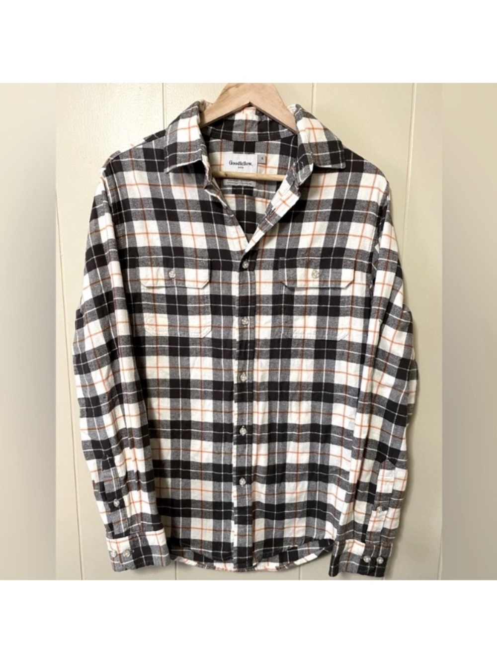 Goodfellow & Co Men’s Black, White & Tan Plaid Button-Up Shirt